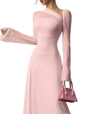 GORGLITTER Women's Mesh Sheer Bell Long Sleeve Maxi Dress Prom Wedding Guest Dre